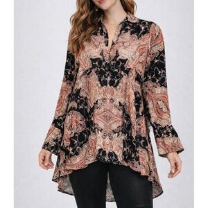 Free People Womens Top XS Field Of Butterflies Black Red Babydoll Tunic Boho